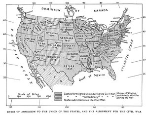 Dates of Admission to the Union of the States, and the Alignment for the Civil War