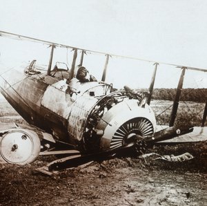 Dead pilot in downed Salmson plane, c1914-c1918