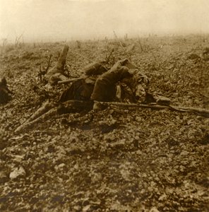 Dead soldier on Hill 304, after the Battle of Verdun, northern France by Unbekannt