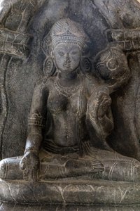 National Museum of India, Delhi. Gaja-Lakshmi (elephants showering water on goddess Lakshmi). Pala, 9th century A.D. Bihar. Stone. (detail) India. by Unbekannt