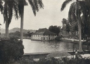 The Lake of Kandy with the Library Building of the Temple of the Sacred Tooth
