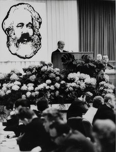 The Chairman of the State Council of the German Democratic Republic Walter Ulbricht at a Conference on the Occasion of the 150th Birthday of Karl Marx. Berlin Congress Hall. May 2, 1968 by Unbekannt