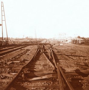 Destroyed railway tracks, Roeselare, Flanders, Belgium, c1914-c1918 by Unbekannt