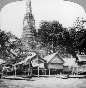 Dhows and Houses on the Chao Phraya River, Bangkok, Thailand