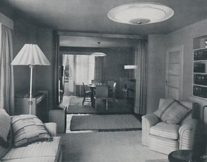 Dining and Living Room, Divided Only by Heavy Curtains in an Attractive Modern Weave by Unbekannt