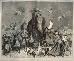 Donkey skin: the carossus and bridal cortege. Engraving by Gustave Dore from Les contes by Charles Perrault