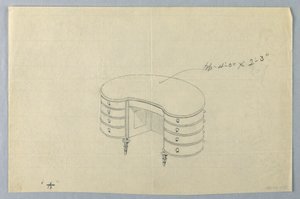 Drawing, Design for Kidney-Shaped Writing Table A with Eight Drawers