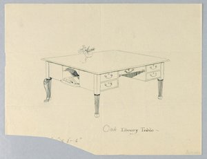 Design for Library Table with Side Niche and Leg Variation Indicated