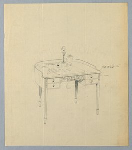 Drawing, Design for Semi-Circular Writing Table with Ornate Carved Panel Center Front