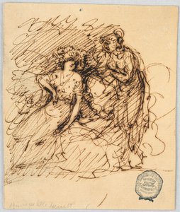 Figural Sketch with a Seated Girl Conversing with a Standing Girl by Unbekannt