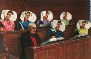 Dutch women wearing traditional dress in church