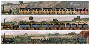 Early railway Coaches, the Liverpool and Manchester Railway, England, 1831