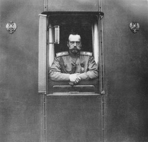 Emperor Nicholas II at window of his railroad car, 1917