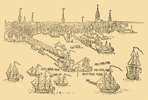 English Ships of War at Boston Where The Tea-Party Took Place In 1768 by Unbekannt