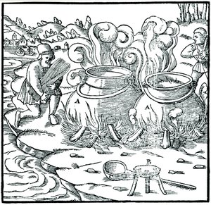 Evaporating sea water in iron pots to obtain salt, 1556 by Unbekannt