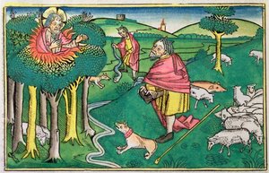 Exodus 3:1-22 and 4:1-4: The Burning Bush and God Arming Moses with the Miraculous Rod by Unbekannt