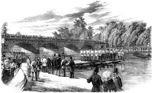 Experiments with Captain Fowkes Pontoon Bridge on the Serpentine, Hyde Park, London, 1860