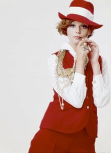 Young Woman Wearing a Red Hat and Outfit by Unbekannt