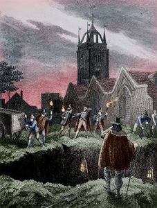 Filling a Mass Grave at Night During the Plague of London by Unbekannt