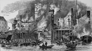 Fire at Toppings Wharf, London Bridge, 1843 by Unbekannt
