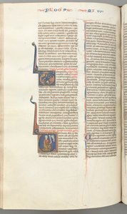 Micah, Historiated Initial V, Micah Kneeling, Bust of God Above by Unbekannt