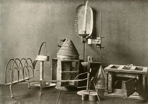 Foot-warmer, Oil Lamps, Candle Sconce, Tin Lantern, and Toaster, c18th Century, 1937 by Unbekannt
