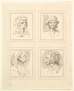 Four Heads from Caricatures by Leonardo da Vinci, from Drawings by Wincelslaus Hollar by Unbekannt