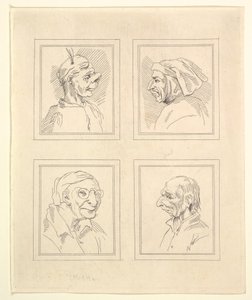 Four Heads from Caricatures by Leonardo da Vinci, from Drawings by Wenceslaus Hollar, 1786