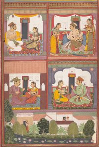 Four Love Scenes and a Landscape: Page from a Dispersed Raskapriya