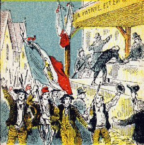 French Revolution: the voluntary corollings of the revolutionaries. Engraving in "Histoire de France". Series of advertising images published on behalf of Louit, circa 1920.