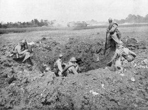 French Infantry Resting in a Shell Hole, Chemin des Dames, France, 11 June 1918 by Unbekannt