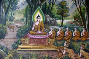 Fresco Depicting the Buddha with Followers in Wat Chiang Mun, Chiang Mai. Thailand by Unbekannt