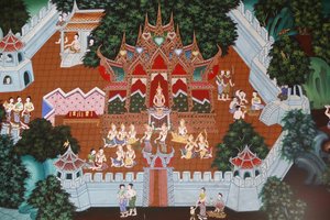 Fresco in Wat Ampharam, Hua Hin, Thailand: Temiya Jataka, Also Named Muga-Pakkha Jataka, One of the Buddha