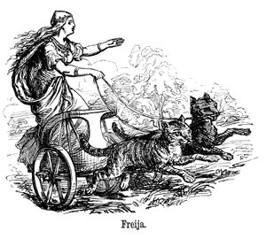 Freya Frigg Goddess of Love in Scandinavian Mythology, Driving Her Chariot Pulled by Cats