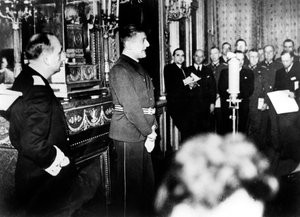 German Ambassador to Vichy France, Otto Abetz, delivering a press conference, 15 December 1940 by Unbekannt