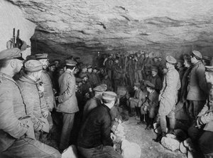 German soldiers at a concert in a cave, France, World War I