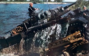 German Tank Fording a River, Russia, 1941