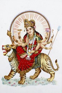 Goddess Sherawali (Durga) Riding a Tiger, Rishikesh, India by Unbekannt