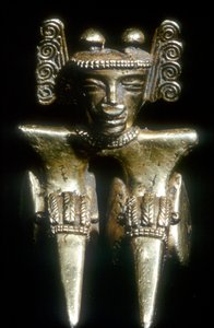 Gold Pre-Columbian seated figure, Quimbaya, Colombia