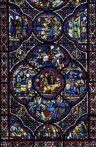 Gothic art: the life of the child prodigy. Stained glass of the ambulatory of the Cathedrale Saint Etienne de Bourges by Unbekannt