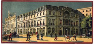 Grand hotels: exterior view of the Avenida Palace in Lisbon, Portugal - Map of a series presenting the hotels of the Compagnie Internationale des Grands Hotels, late 19th-beginning 20th century