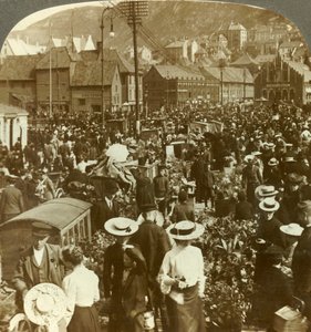 Great Market-Place of Busy Bergen, the Flower Market N. to the Fish Market, Norway, c. 1905