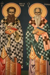 Greek orthodox icon depicting Saint Vissarion and Saint Epiphanos, Thessaloniki, Greece by Unbekannt