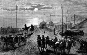 Guarding a bridge over the Potomac, American Civil War, c1861