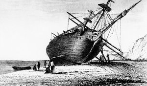 HMS Beagle laid ashore, Rio Santa Cruz, Patagonia, South America by Unbekannt