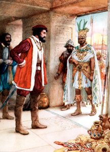 Hernan Cortes Meeting the Aztec Emperor Montezuma