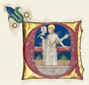 Historiated Initial E Excised from an Antiphonary: Risen Christ in the Tomb