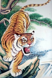 Hoi Tuong Te Nguoi Hoa Buddhist Chinese Temple. Tiger Painting. Phu Quoc, Vietnam