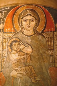 Coptic Monastery of the Holy Virgin and Saint John Kame Fresco: Mary Breastfeeding Jesus, Egypt