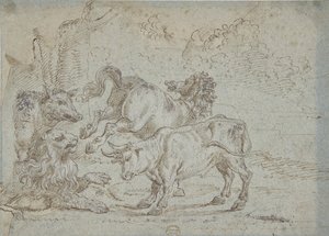 Horse, Bull, Lion, and Boar by Unbekannt